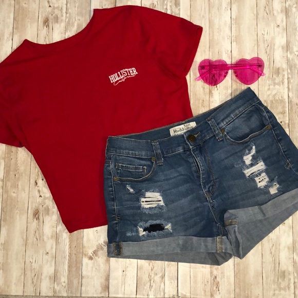 Mudd, stretch denim jean shorts w/destruction & cuffed btm - junior size 7 - Picture 2 of 11